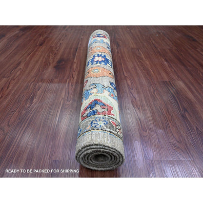 3'X5'10" Gray Heris Design High Mountain Wool Hand Knotted Runner Rug