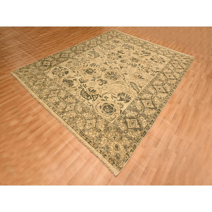 7'10"X9'9" Brown Leaf Design Natural Wool Hand Knotted Zero Pile Rug