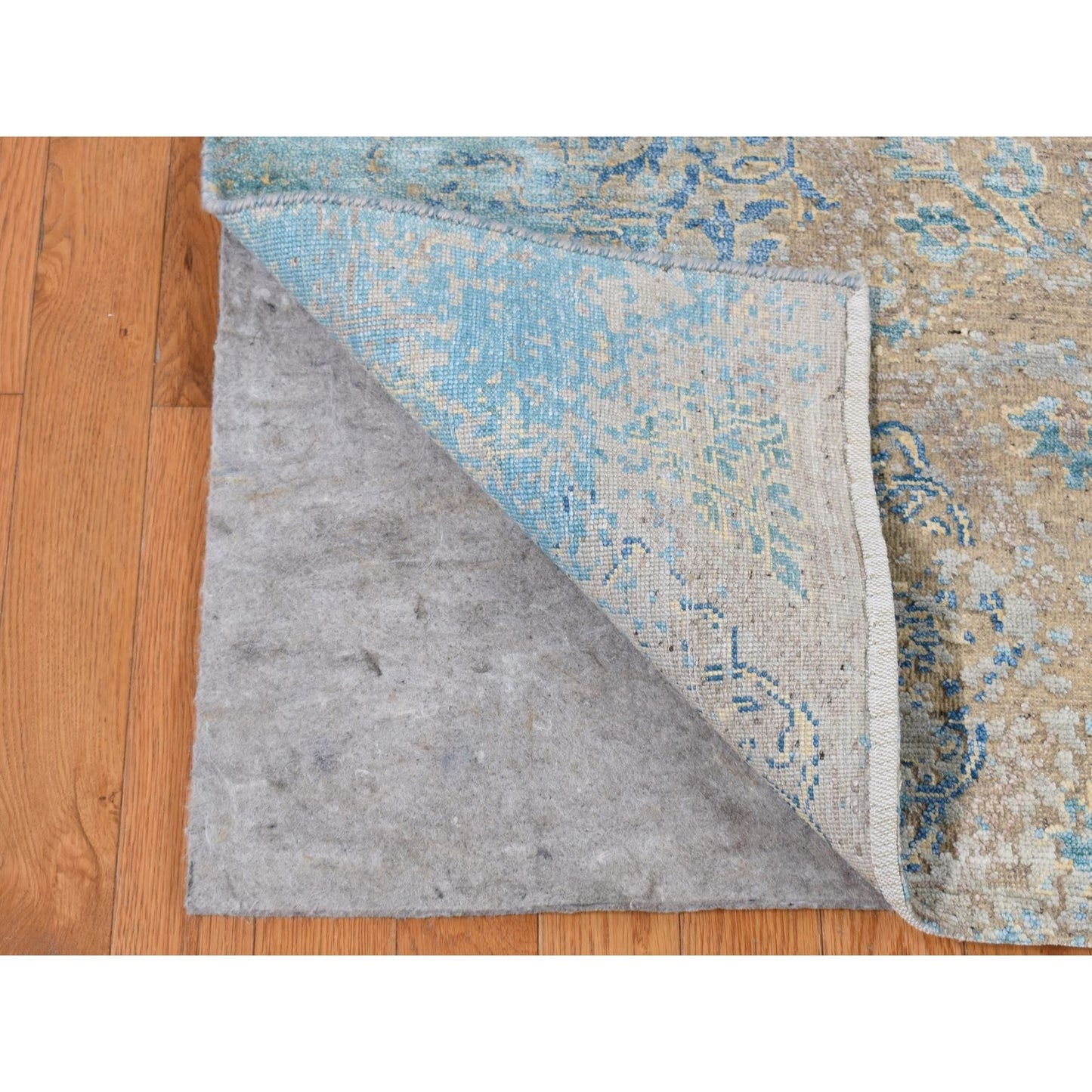 8'1"X9'9" Tan Color Wool And Silk Ottoman Design Hand Knotted Modern Rug