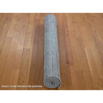 4'X9'9" Green Broken Farsian Design Wool/Silk Hand Knotted Runner Rug