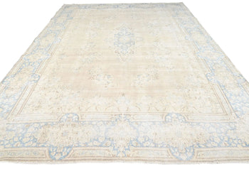 Carpet 10X13 ft Hand-Knotted Beige Muted Floral Distressed Oriental Rug Vintage