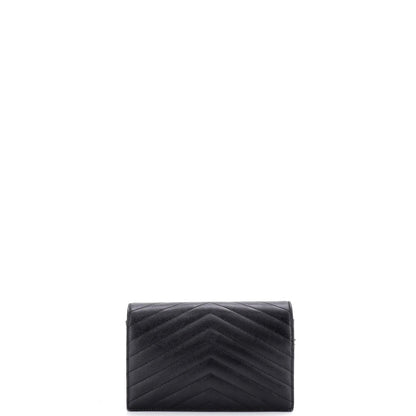 Saint Laurent Classic Monogram Wallet On Chain Matelasse Chevron Leather Small