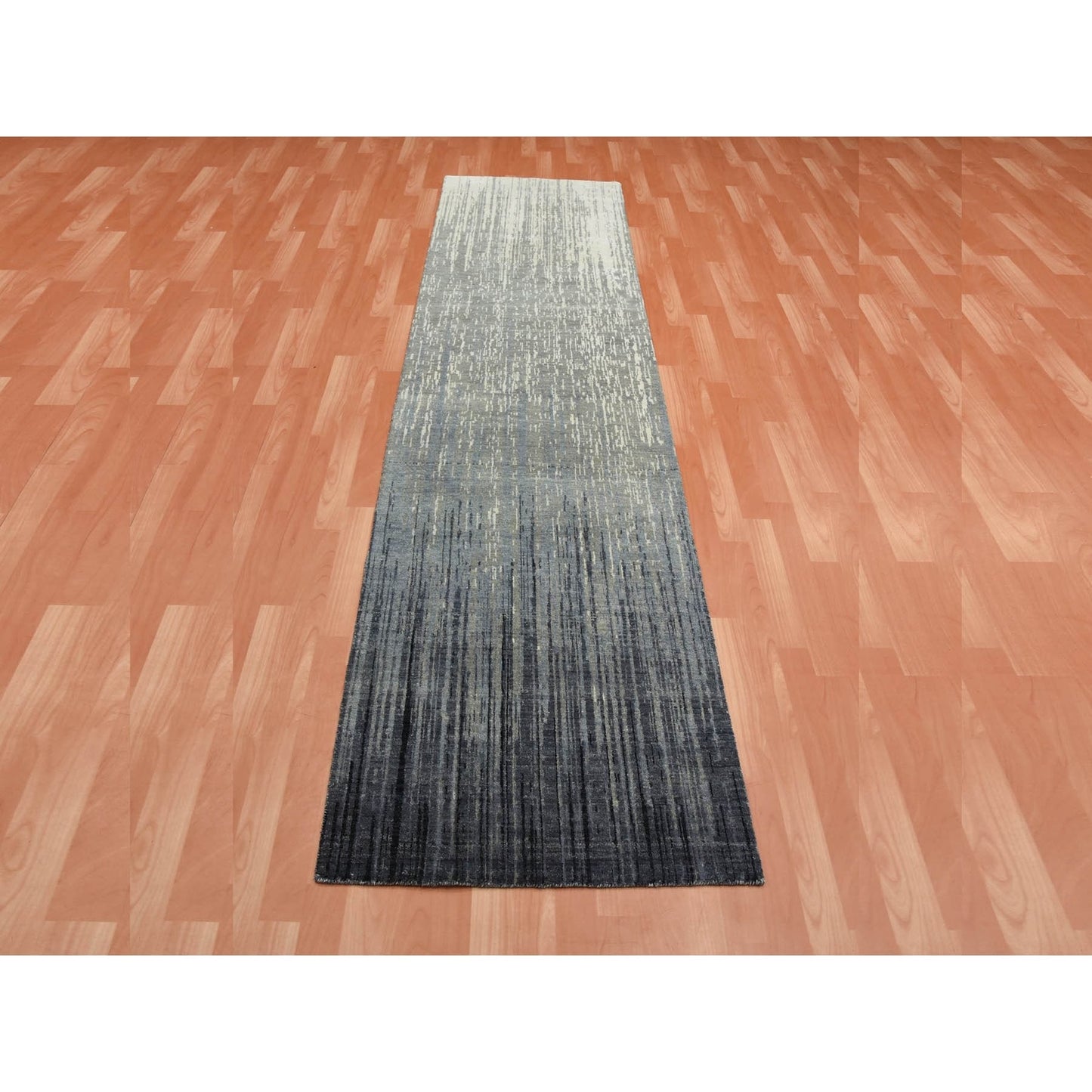 2'6"X10'2" Gray Wool Hand Knotted Modern Ombre Design Runner Rug
