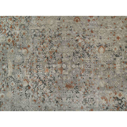 7'9"X10' Gray Broken And Erased Mamluk Design Hand Knotted 100% Wool Rug