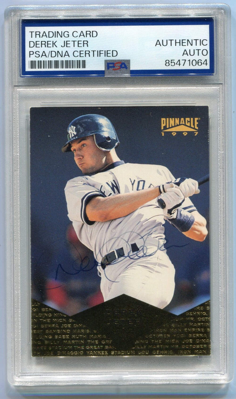 Derek Jeter 1997 Pinnacle #139 Psa Auto Auth Card