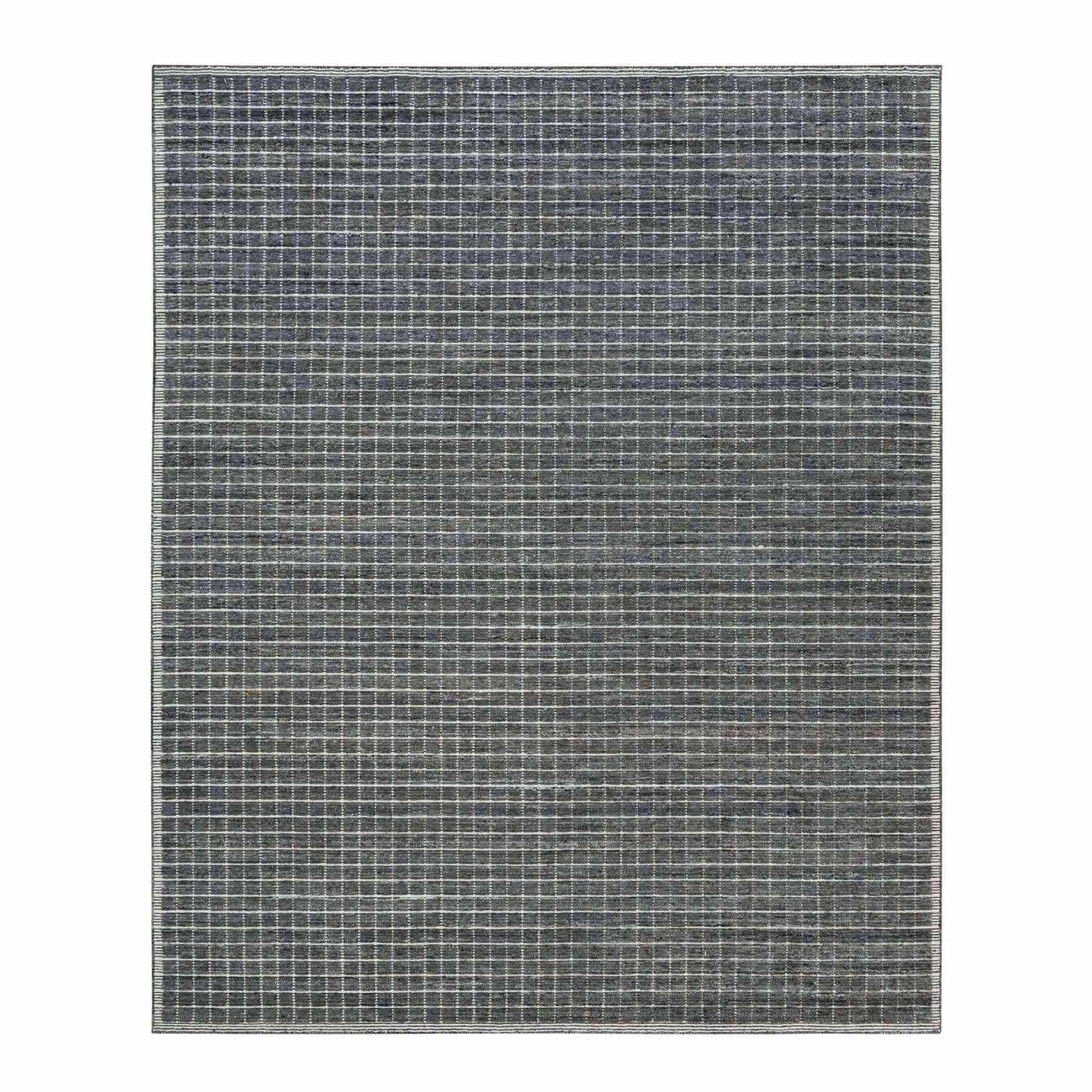 8'X9'10" Davy Gray Modern Wool Box Design Plain Loomed Knotted Rug