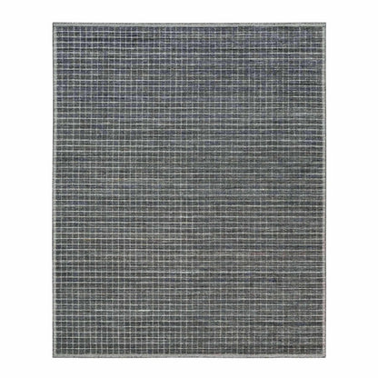 8'X9'10" Davy Gray Modern Wool Box Design Plain Loomed Knotted Rug