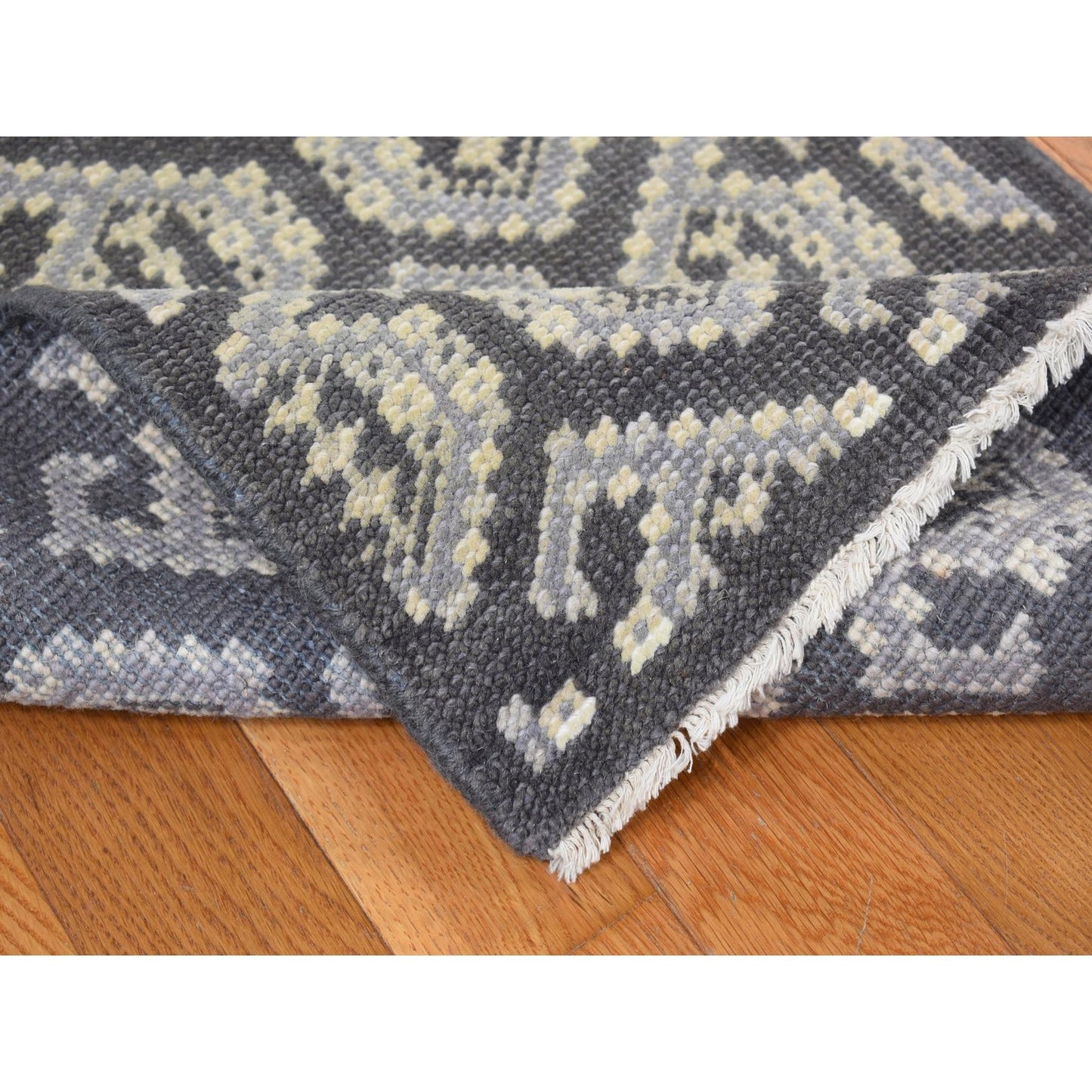 2'X3' Davy Gray Turkish Knot Oushak Design Hand Knotted Pure Wool Rug