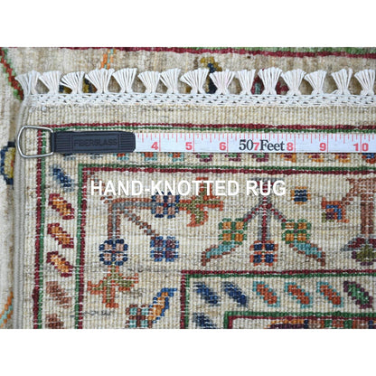 2'9"x3'10" Gray Hand Knotted Afghan Sultani Pomegranate Design Wool Rug
