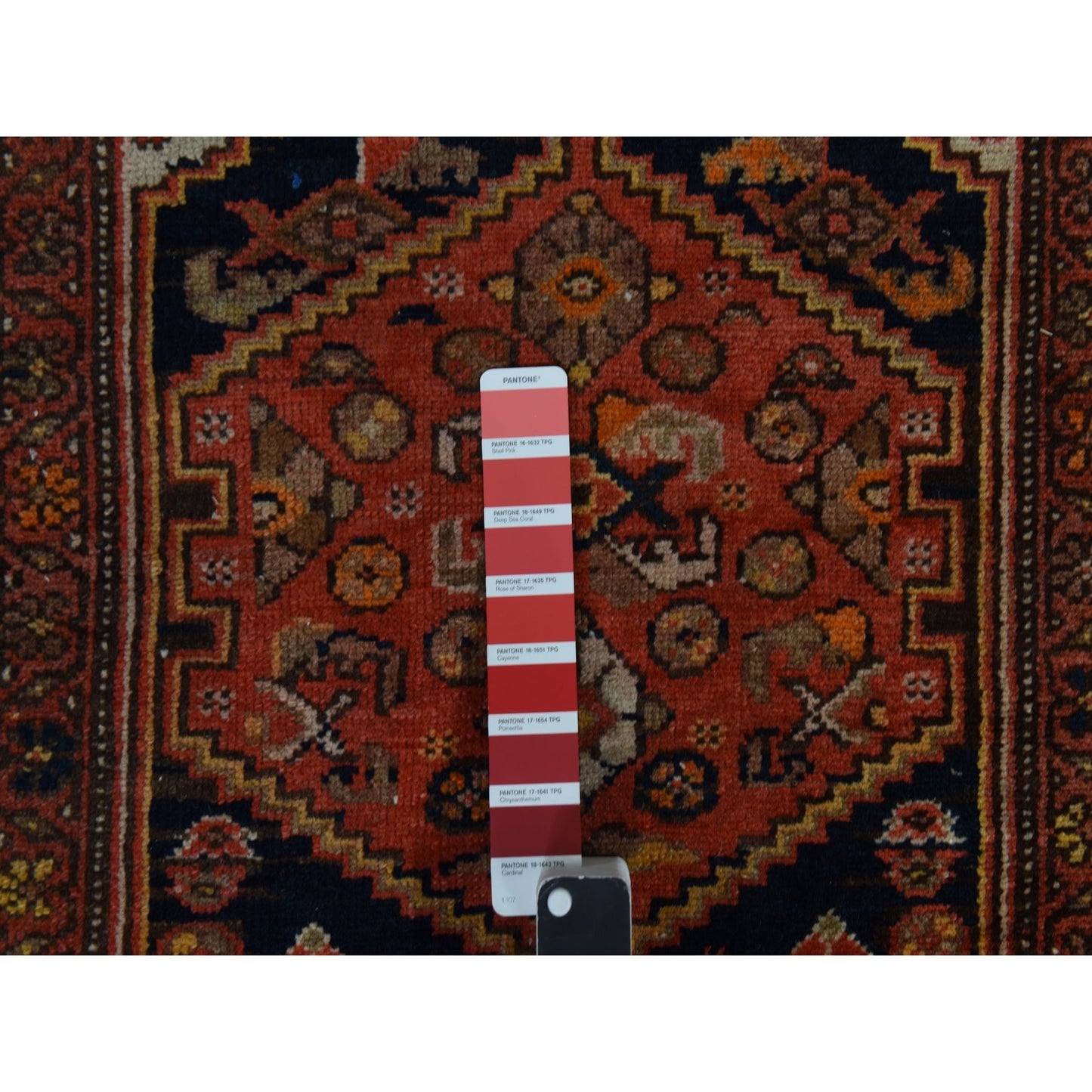 3'1"X16'3" Blue With Red Antique Zoroastrian Hand Knotted Wool Runner Rug