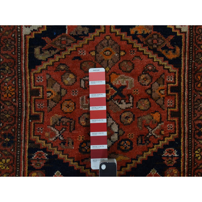 3'1"X16'3" Blue With Red Antique Zoroastrian Hand Knotted Wool Runner Rug