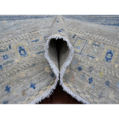 8'X8' Gray Hand Knotted Kashkuli Animal Figurines Soft Wool Square Rug