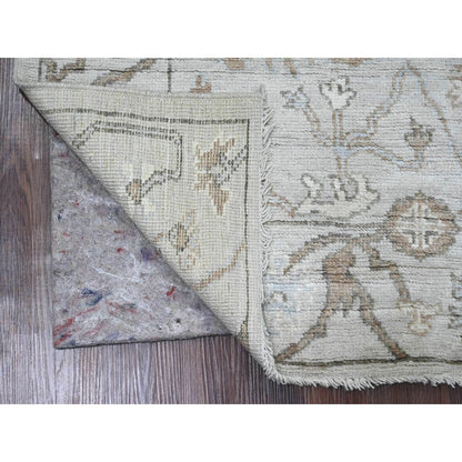 4'X5'10" Gray Hand Knotted Afghan Angora Oushak Leaf Design 100% Wool Rug