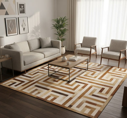 Cowhide leather rug modern square design contemporary carpet ft 6x6 ft