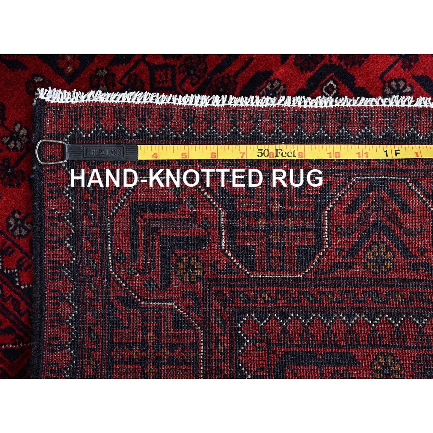 2'8"X4' Red Afghan Khamyab Geometric Design Hand Knotted Wool Sample Rug