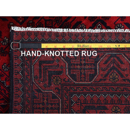 2'8"X4' Red Afghan Khamyab Geometric Design Hand Knotted Wool Sample Rug
