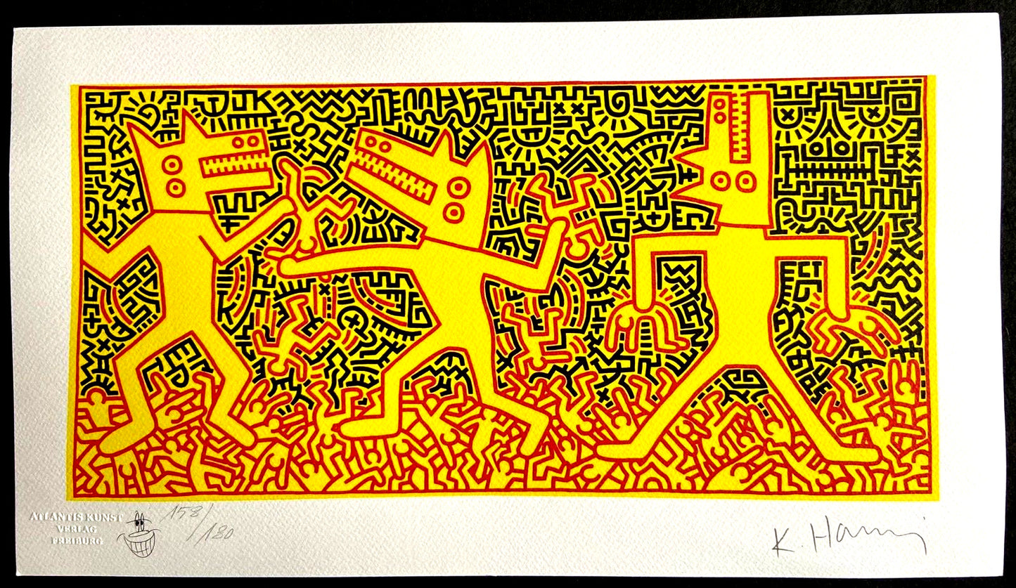 Keith Haring Lithograph From A Painting ' Coa Signed In Pen ' Hand Numbered