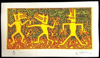 Keith Haring Lithograph From A Painting ' Coa Signed In Pen ' Hand Numbered
