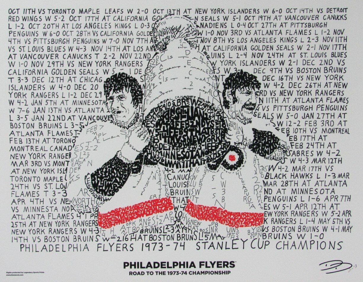 166788 Philadelphia Flyers 1973-74 Stanley Cup Champs 16x20 WORD ART Framed