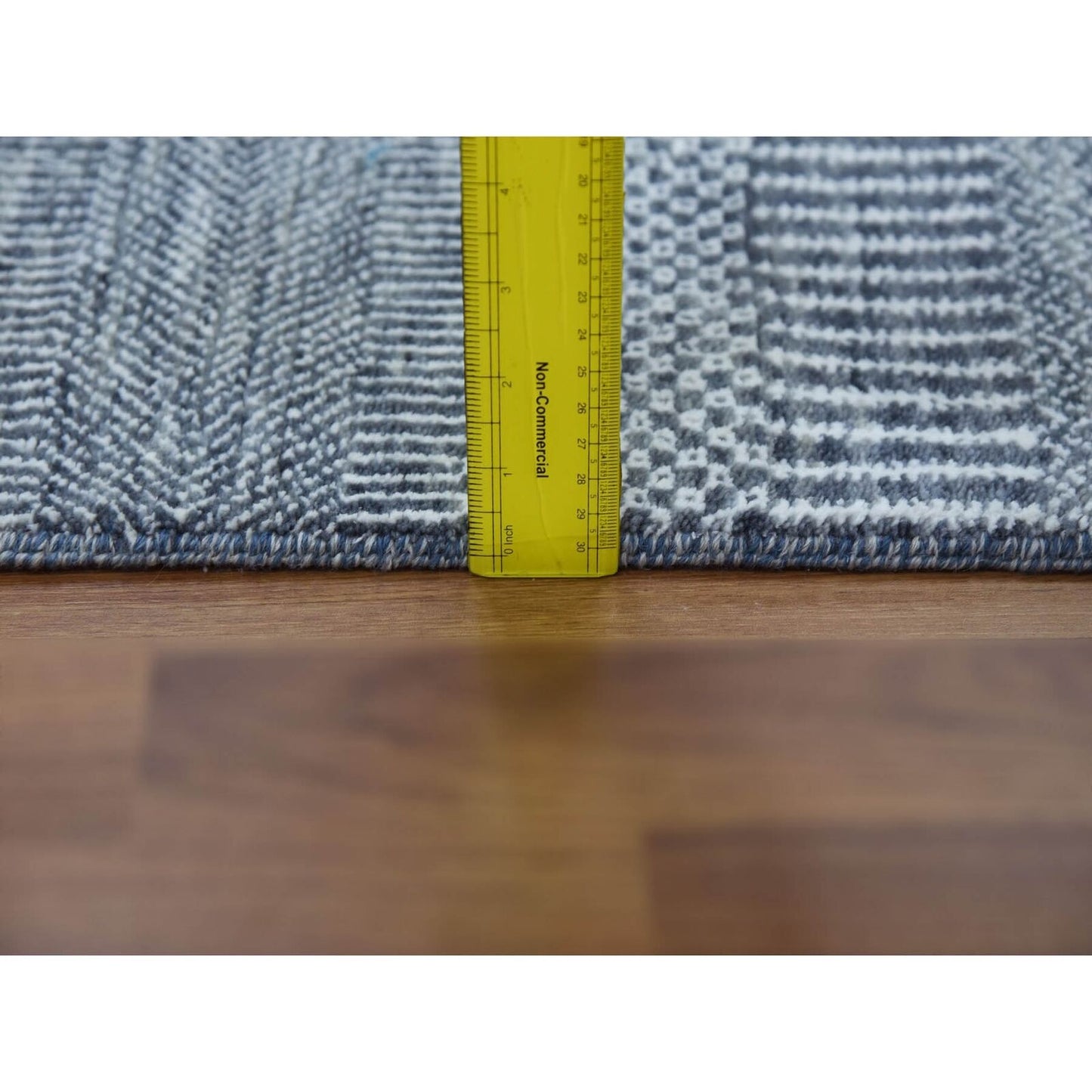 2'6"X10'2" Gray Wool And Silk Hand Knotted Modern Grass Design Runner Rug
