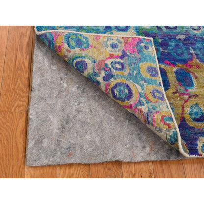 3'X12'4" Admiral Blue The Peacock Sari Silk Hand Knotted Runner Rug