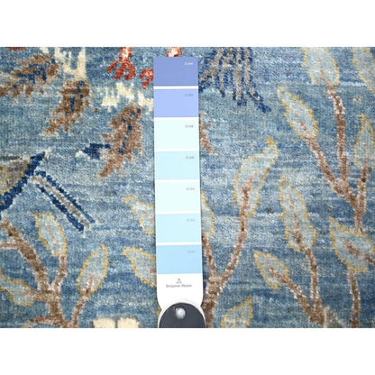 3'X10'2" Blue Peshawar Birds Of Paradise Wool Hand Knotted Runner Rug