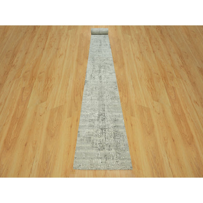 2'6"X31'8" Gray Hand Knotted Hand Spun Undyed Wool Xl Runner Modern Rug