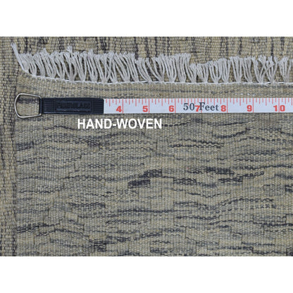 3'1"X14' Gray Shades Flat Weave Kilim Pure Wool Hand Woven Runner Rug