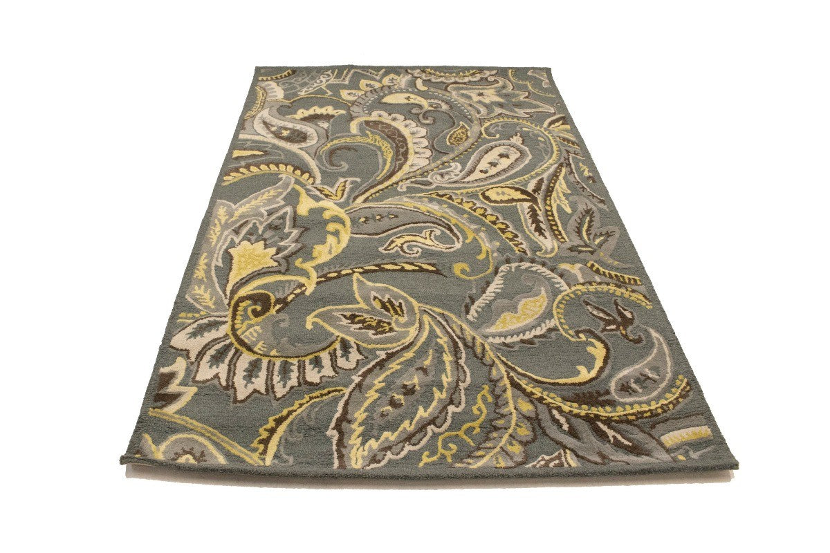 Hand Tufted Modern Gray Paisley Floral Foyer Living Room Carpet 5X8