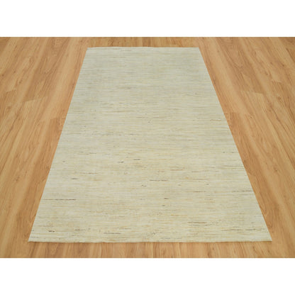 Rug 6'x9' White Wool Hand Knotted Lori Buft Thick and Plush Plain Design