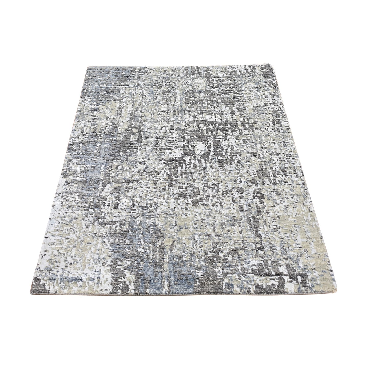 3'1"X5' Abstract Design Wool Denser Weave Hand Knotted Mat Rug