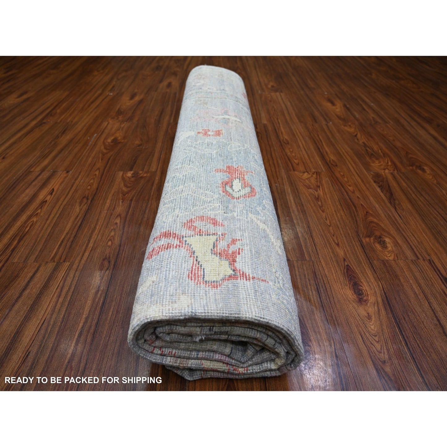 Rug 9'10"x9'10" Steel Blue Hand Knotted Wool Afghan Angora Oushak