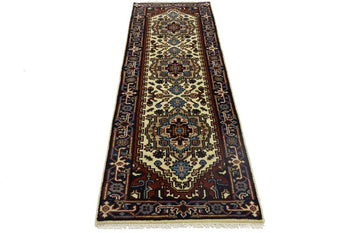 Hand-Knotted Floral Heriz Serapi Runner Rug