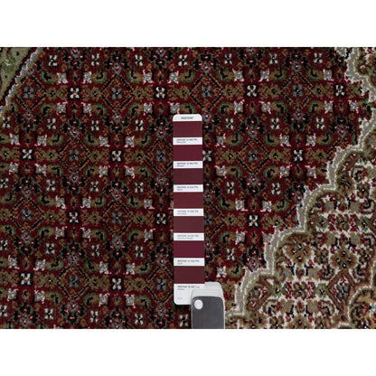 6'X6' Red Tebraz Mahi With Fish Design Pure Wool Hand Knotted Round Rug