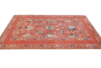 Orange Kazak Peshawar Rug 4X6 Ft Tribal Floral