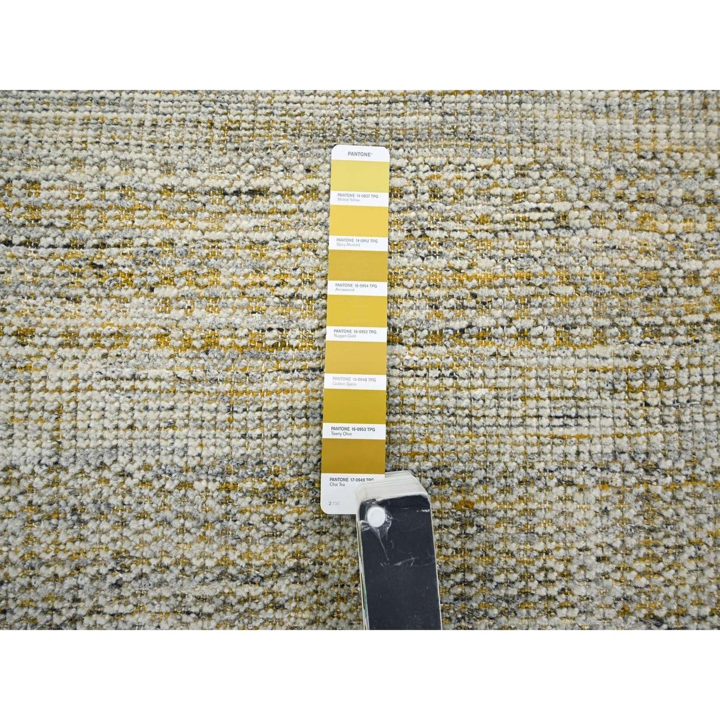 11'10"X11'10" Yellow Hand Knotted Rug Wool Distressed Grass Design Round