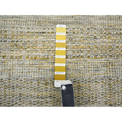 11'10"X11'10" Yellow Hand Knotted Rug Wool Distressed Grass Design Round