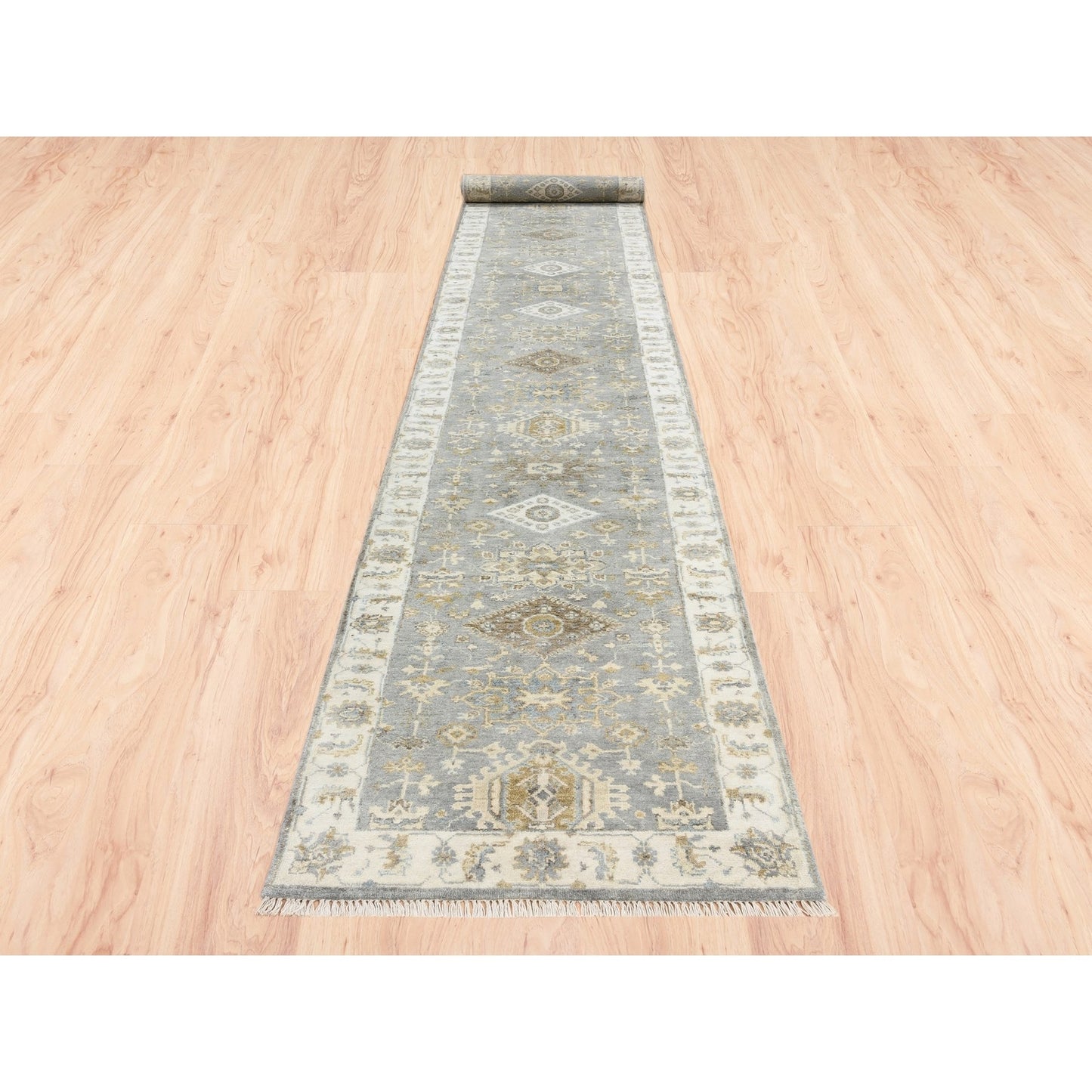 2'8"X17'10" Silver Karajeh Design Wool Hand Knotted Oriental Runner Rug
