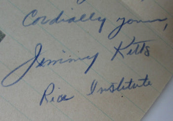 Jimmy Kitts Smu/Rice Owls Head Coach (D. 1952) Signed Note Psa/Dna 145037