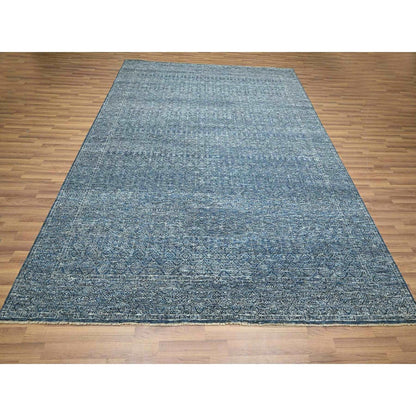 8'1"X10' Denim Blue Hand Knotted Wool And Silk Rug Intricate Tree Design