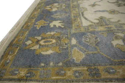 Hand-Knotted Oushak Chobi Wool Rug Cream Floral