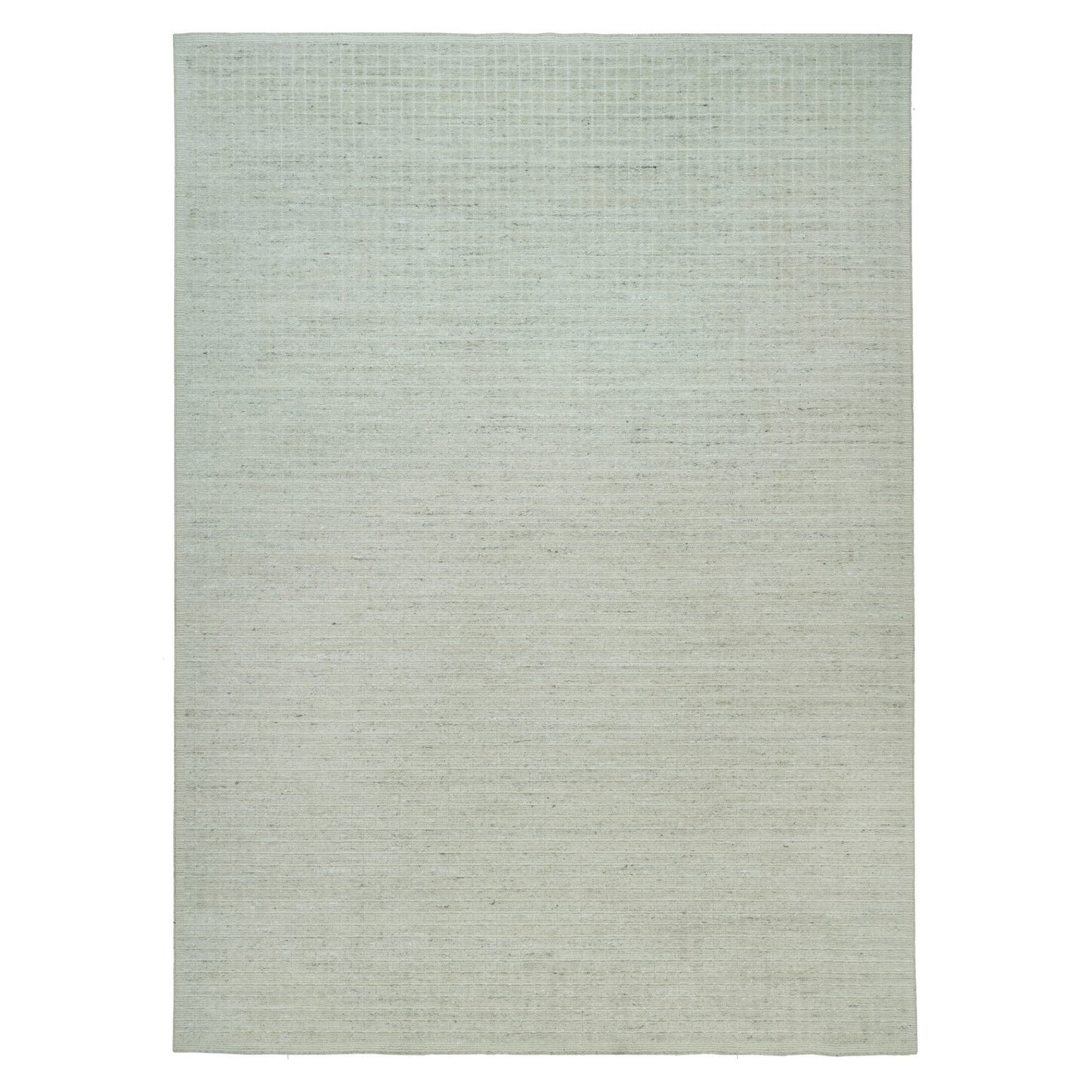 10'X13'9" Ivory Plain Decor Modern Box Design Loomed Knotted Wool Rug