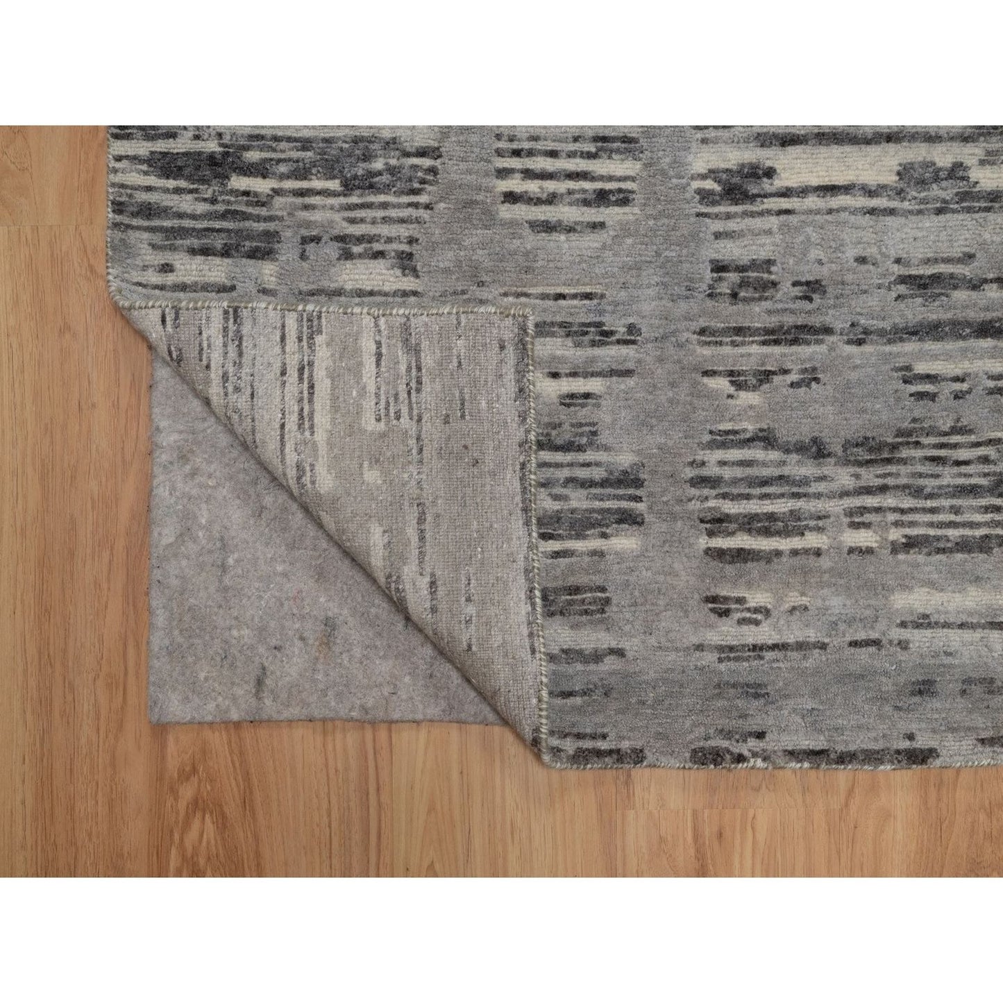 2'6"X8' Gray Hand Knotted Runner Rug Modern Criss Cross Erased Design Wool