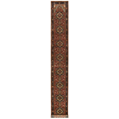 2'5"X19'9" Brick Red Wool Hand Knotted Heris Re-Creation Xl Runner Rug