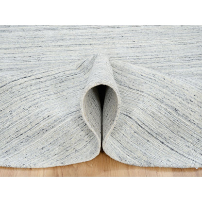 7'10"X7'10" Ivory Wool Hand Loomed Plain Modern Striae Design Round Rug