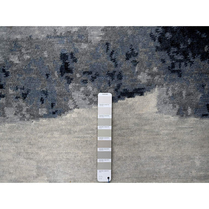 8'10"X11'9" Asphalt Black Abstract Design Organic Wool Hand Knotted Rug