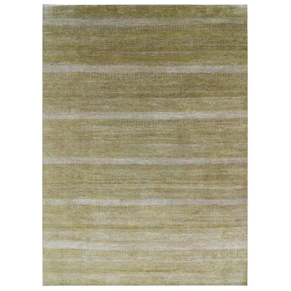 9'X12'3" Cumin Brown Modern Grass Design Hand Knotted Wool And Silk Rug