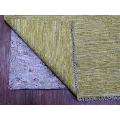 8'8"X12' Green Solid Design Hand Woven Hand Spun Wool Flat Weave Rug