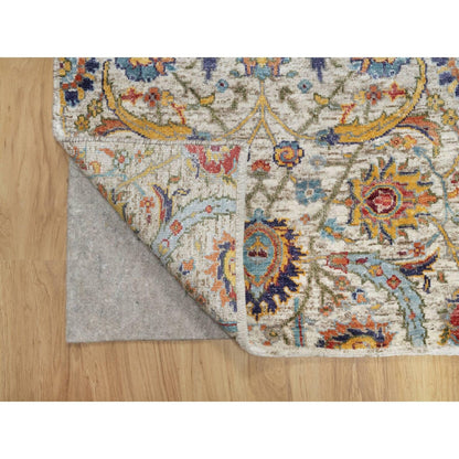 2'7"X22'1" Beige Hand Knotted Silk And Wool Sickle Leaf Xl Runner Rug