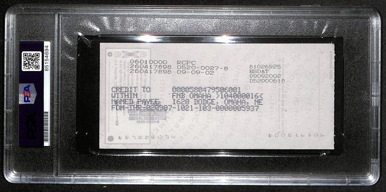 Johnny Unitas Signed 9/1/02 Check Psa/Dna Mint 9 188675